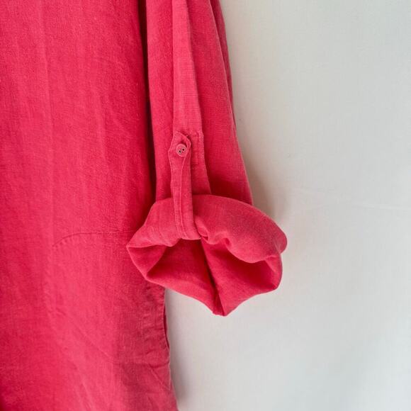 Chico's Womens Linen Tunic Shirt M Oversized Beachy Coastal Roll Tab Sleeve Pink - Picture 8 of 9